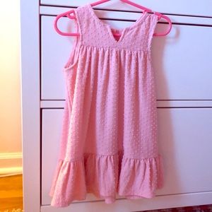 Pink Swiss dot dress with ruffle